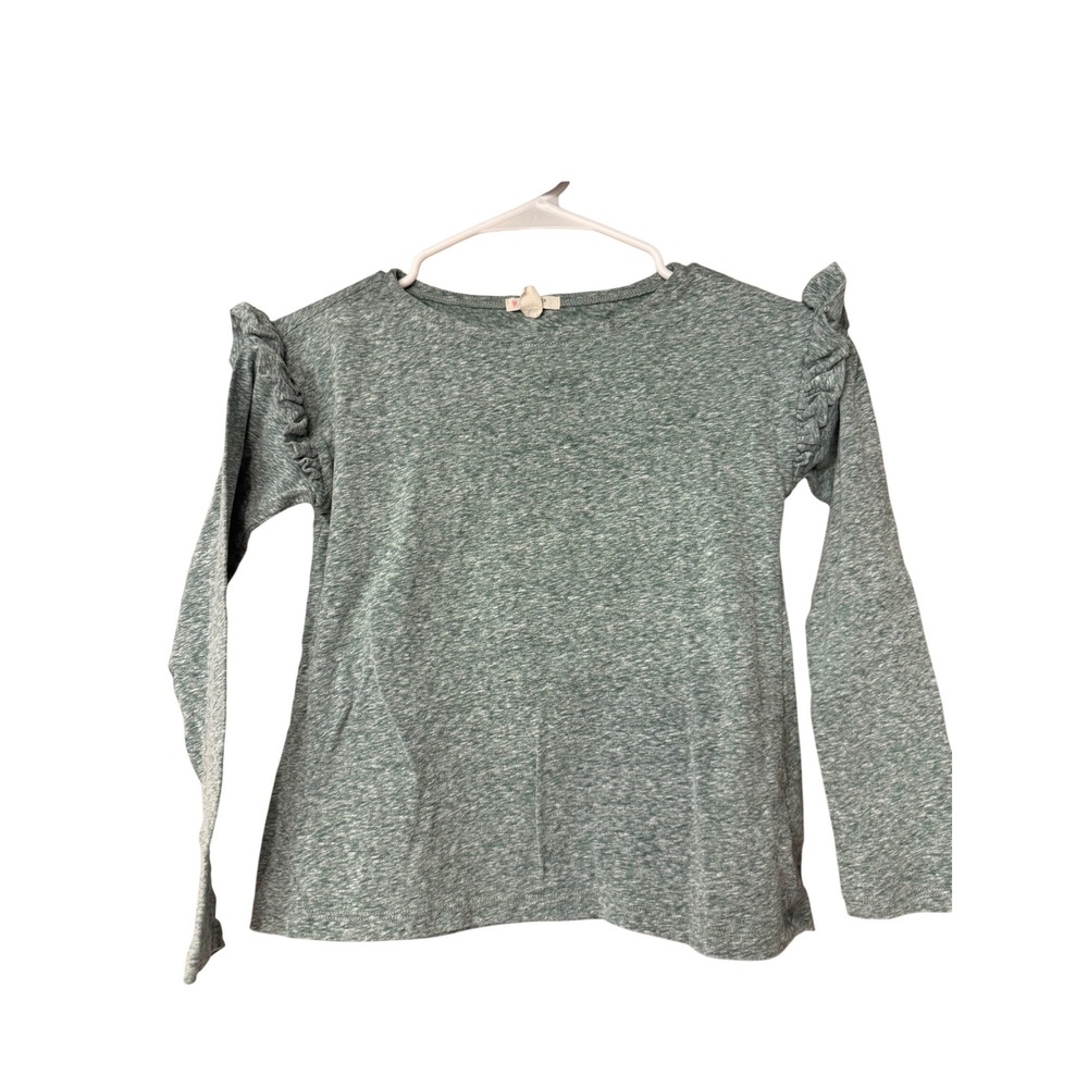 Crewcuts by J. Crew Girls Long Sleeve Ruffled Shoulder Shirt Green Size‎ M 8-9